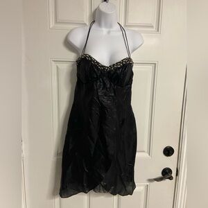 T21- PIERUCCI Black-Gray Metallic Bejeweled TULIP Spaghetti Mini Dress